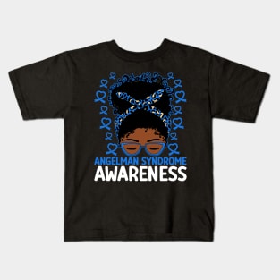 Afro Messy Bun Angelman Syndrome Awareness Kids T-Shirt